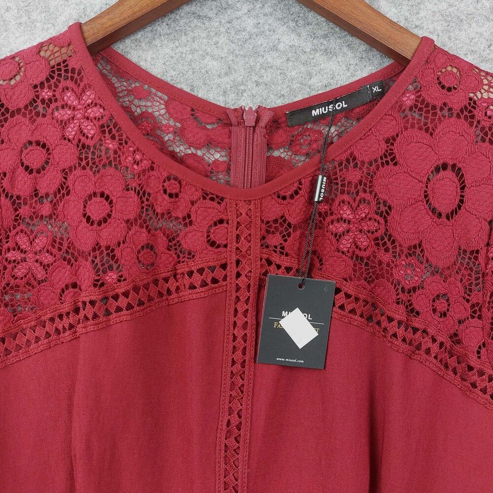 MIUSOL Red Lace Fit & Flare Dress Sz XL Floral Lace Cocktail Party Wedding Guest - Picture 4 of 13
